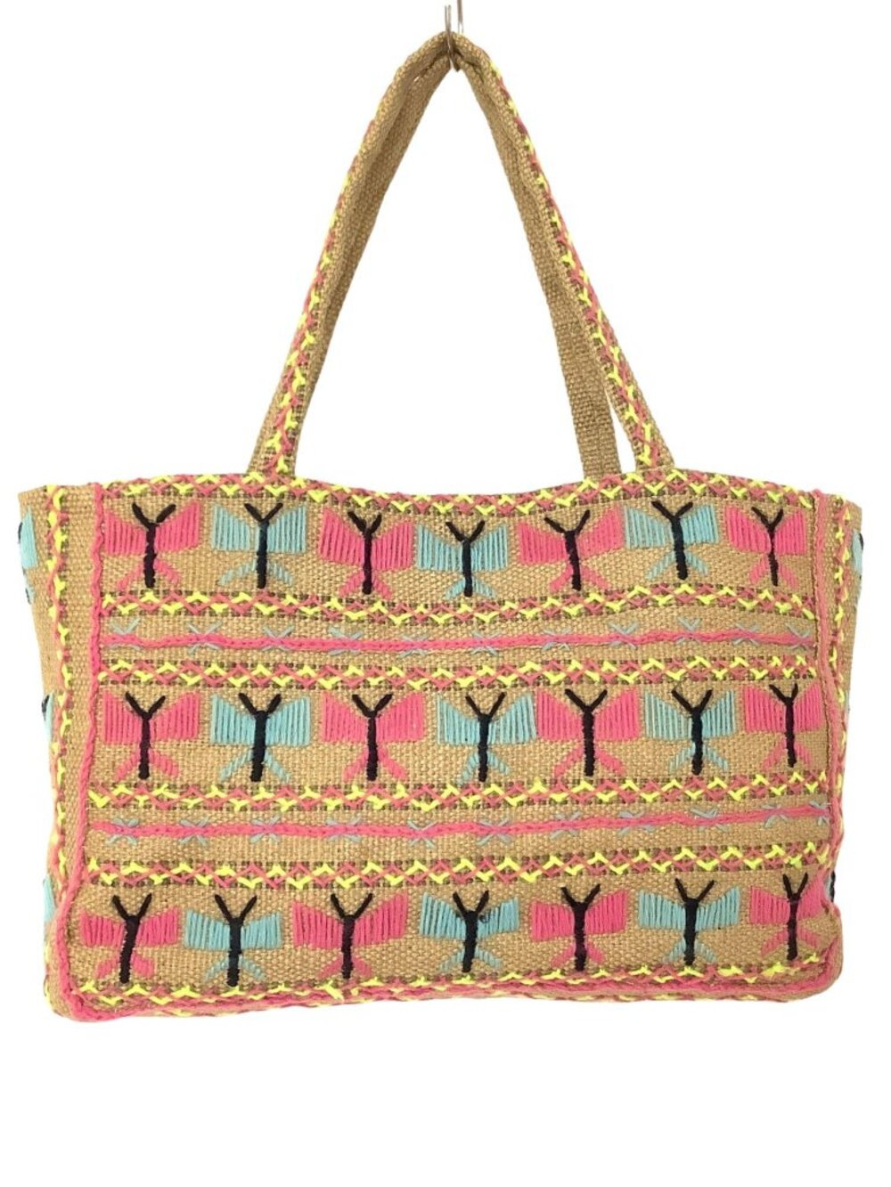 Vintage Tote Bag Embroidered Boho Jute Hippie 1970s
